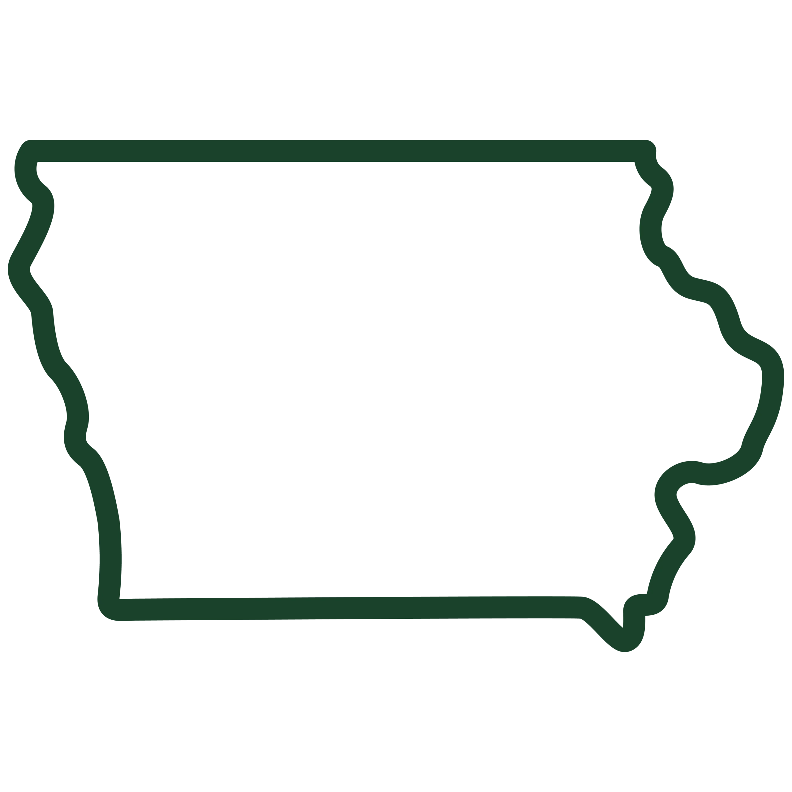 Outline of the state of Iowa symbolizing Zach Lahn’s “Iowa First” approach, emphasizing community