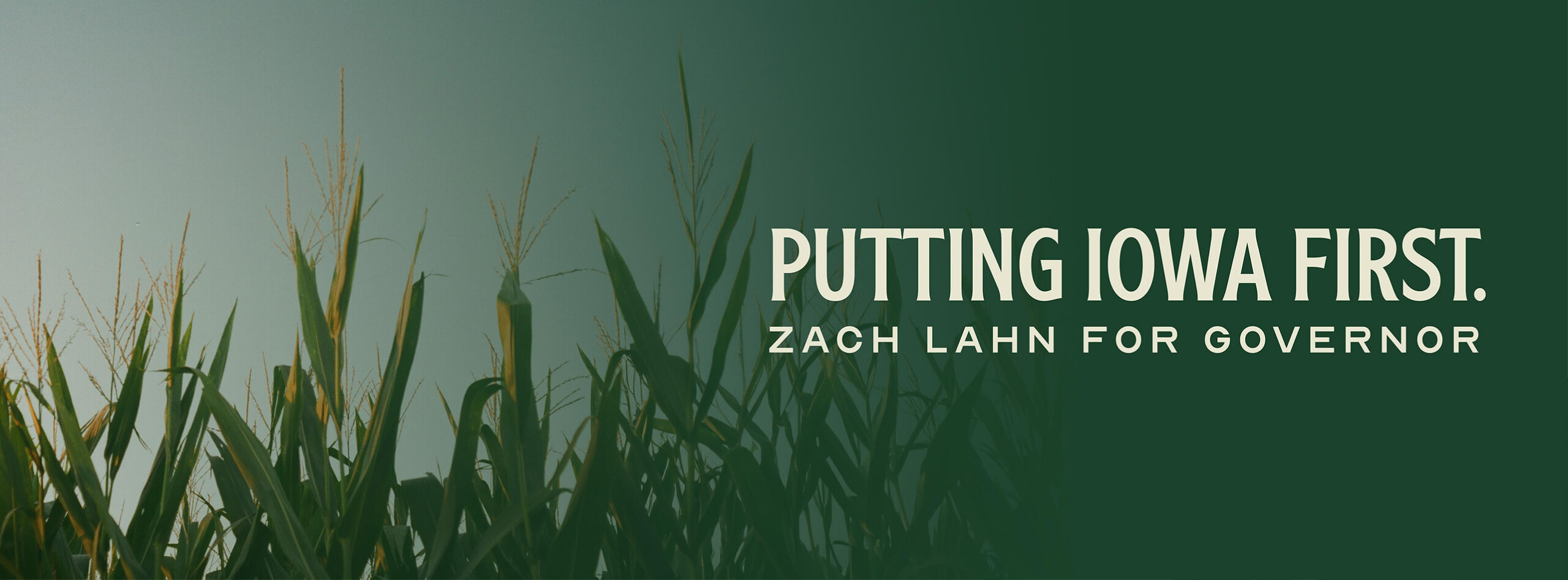 Facebook cover image for Zach Lahn for Governor campaign, featuring a field of corn