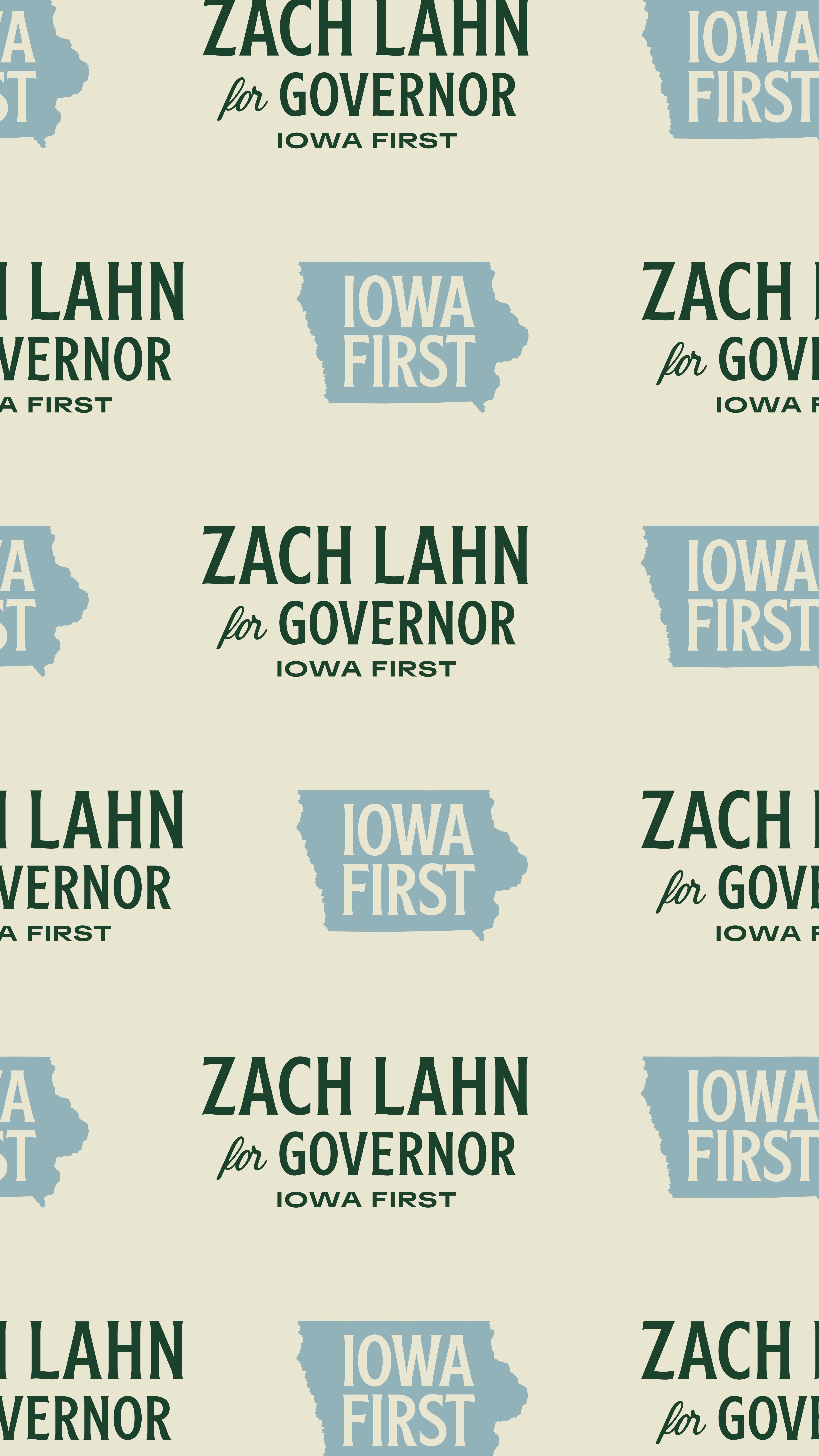 Social media graphic promoting Zach Lahn for Governor of Iowa, featuring repeated text and imagery