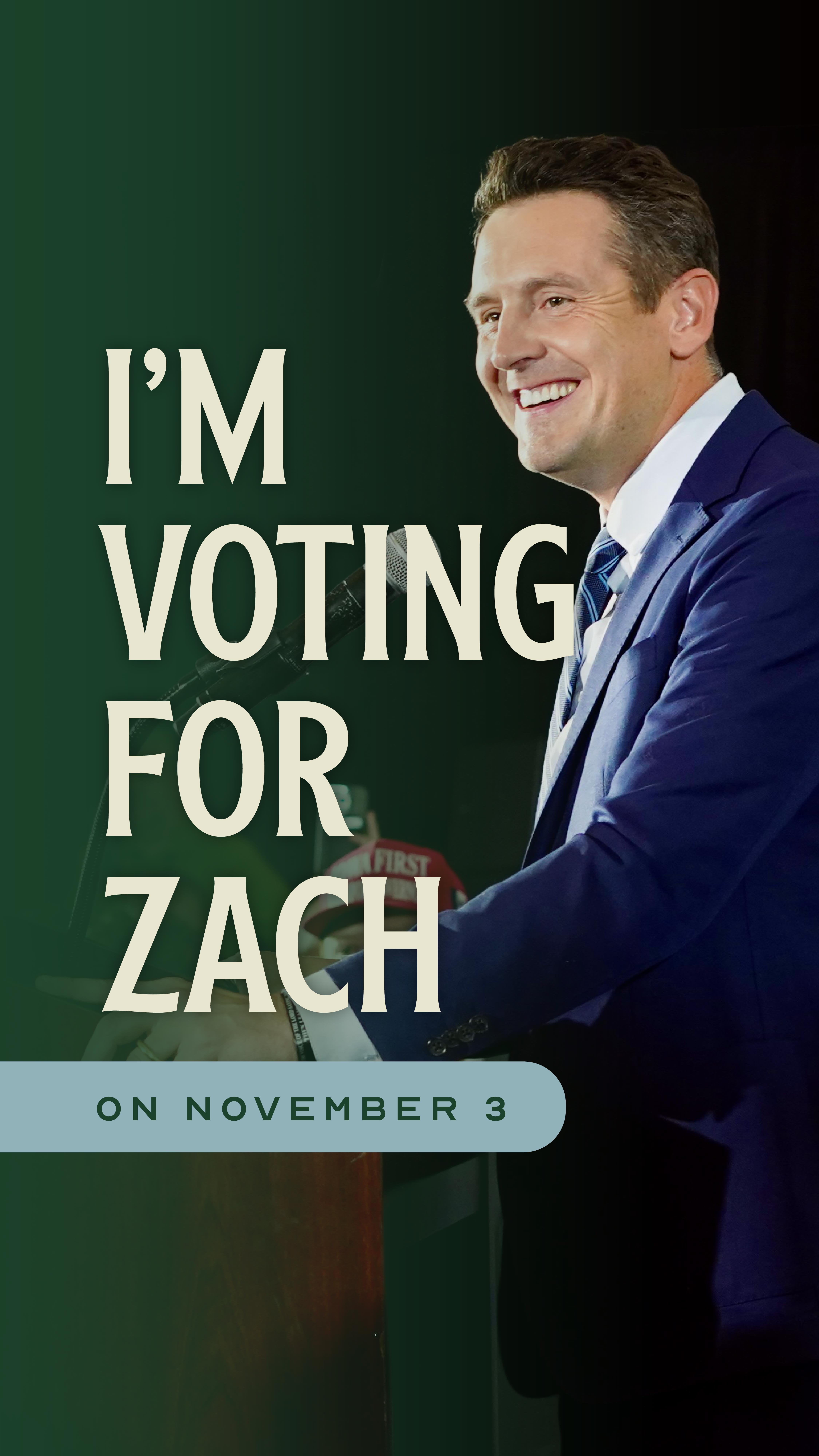 Zach Lahn, candidate for Iowa Governor, smiles confidently in a promotional graphic encouraging voters