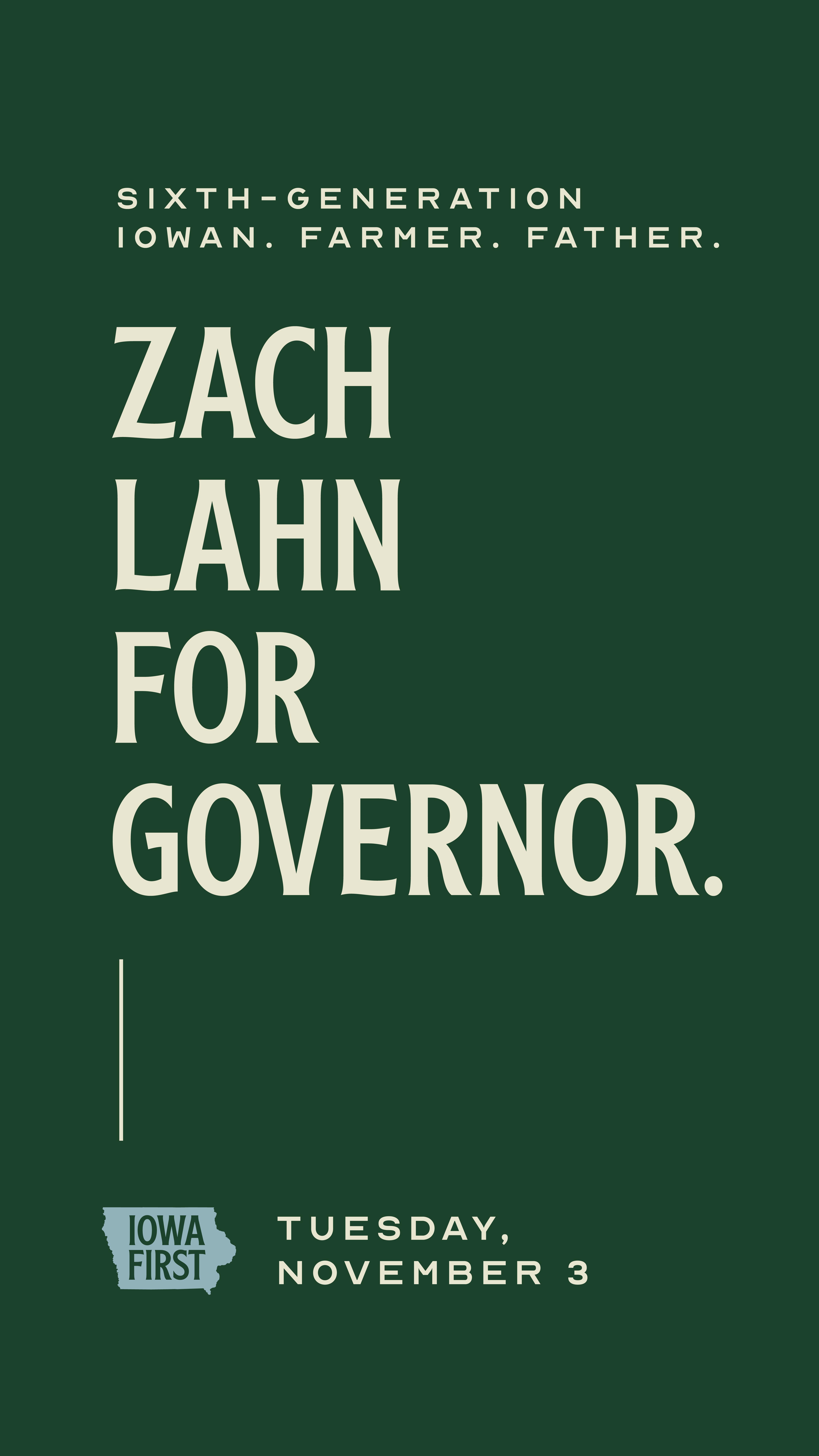 Graphic promoting Zach Lahn for Governor, featuring bold text declaring "Zach Lahn for Governor"